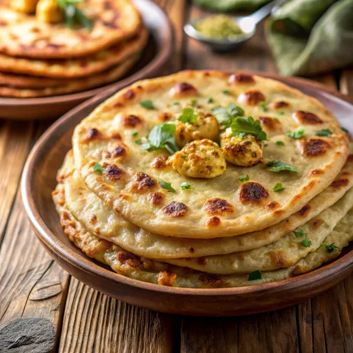 मसालेदार सब्जी और गेंहू के पराठे